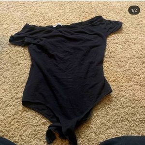 Black bodysuit off the shoulders